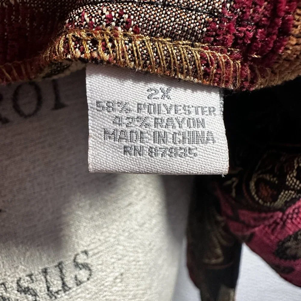 Vintage Tapestry Earth Tone Mandarin Full Zip jacket color blocked 2X - Picture 9 of 9